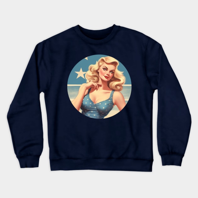 Vintage Pin up Girl US Sexy Pin Up Girl 1940s poster WWII Crewneck Sweatshirt by RetroZin